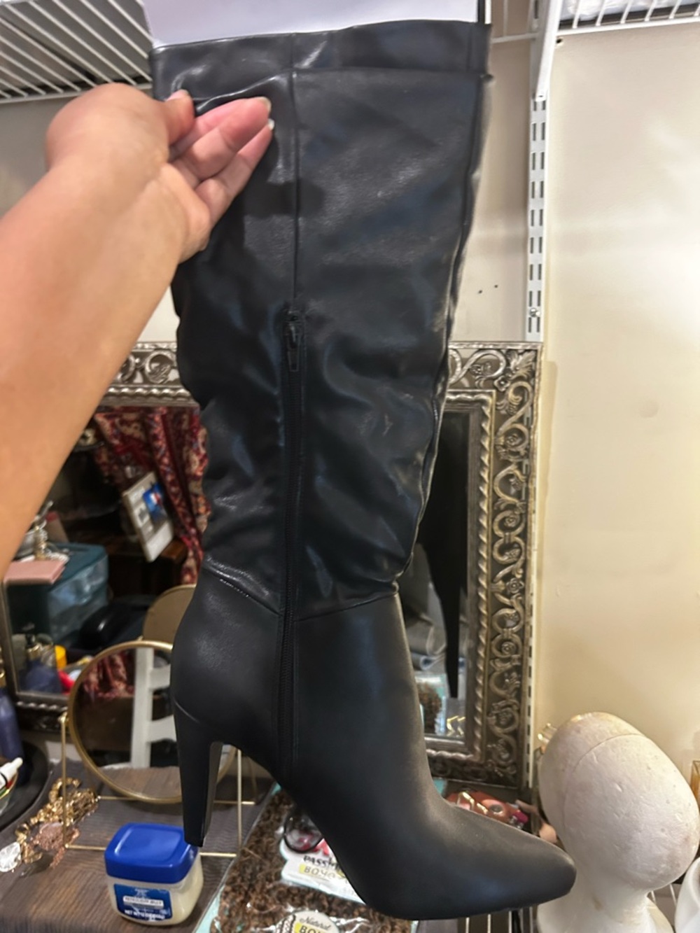 Tall Black Over-the-Knee Stiletto Boots